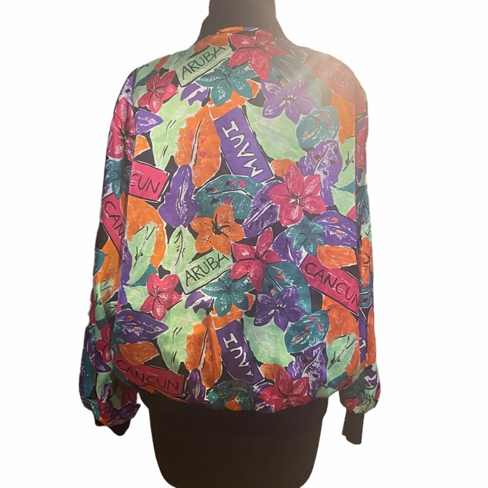 Vtg 90s Satin Oversized Maximalist Colorful Floral Bomber Jacket Womens Size M - Picture 3 of 6